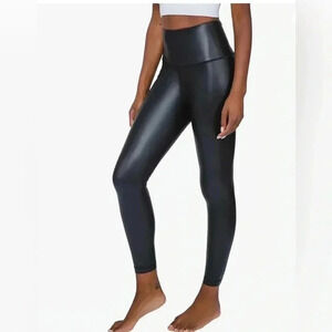 90 Degree By Reflex Super High Waist Faux Leather Fleece Lined Ankle Leggings